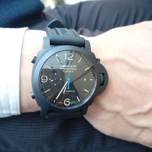 流當手錶拍賣 原裝 PANERAI 沛納海 PAM580 黑陶瓷 飛返計時 自動 男錶 9成5新 盒單齊